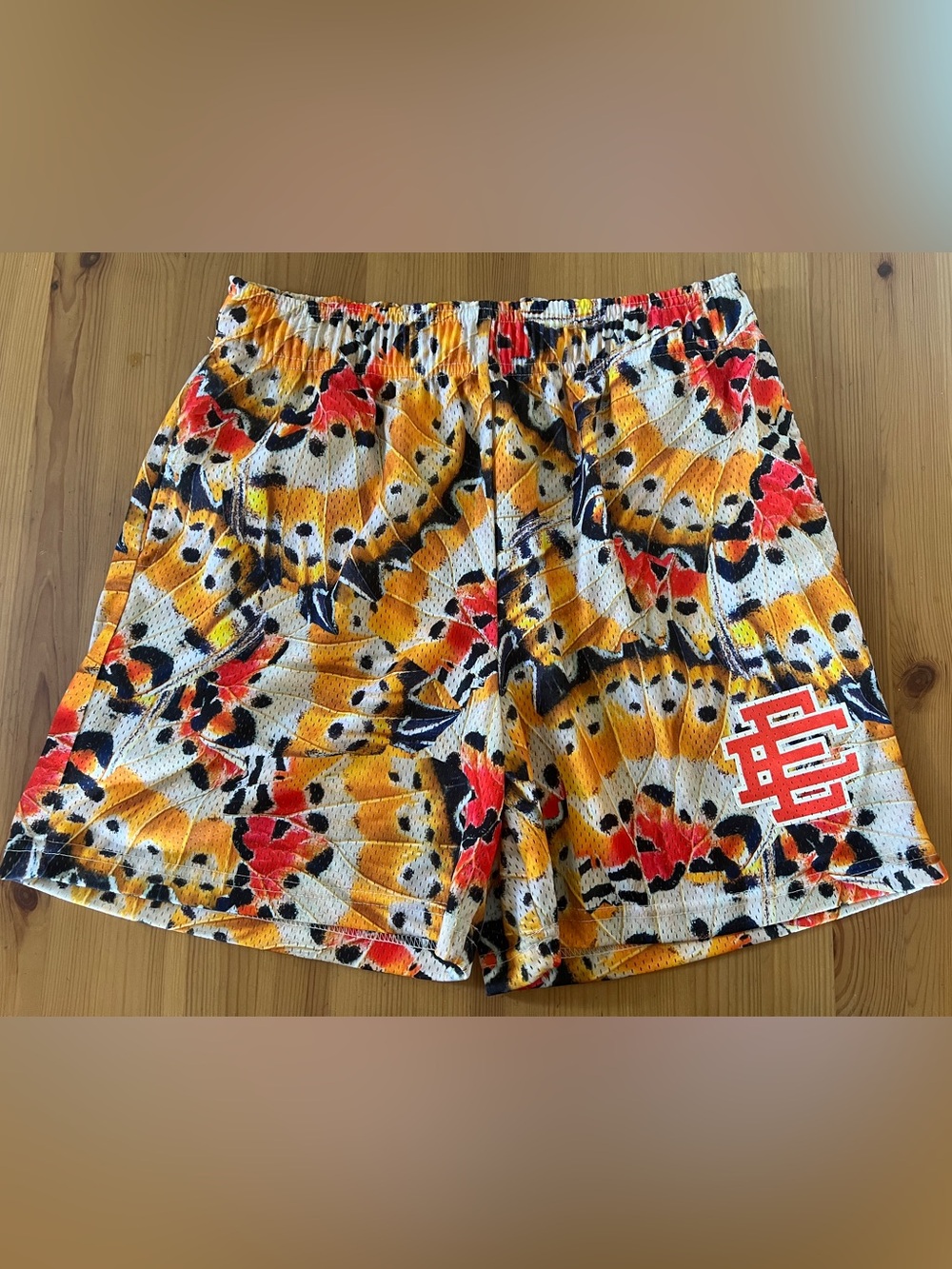 Eric Emanuel EE Basic/Core Yellow Orange Butterfly Athletic Shorts. Size Large.